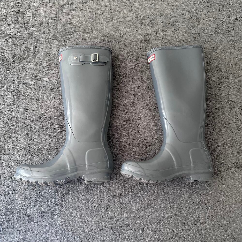 Hunter Original Tall Gloss Rain Boots Women Size 5 Grey Waterproof Wellington